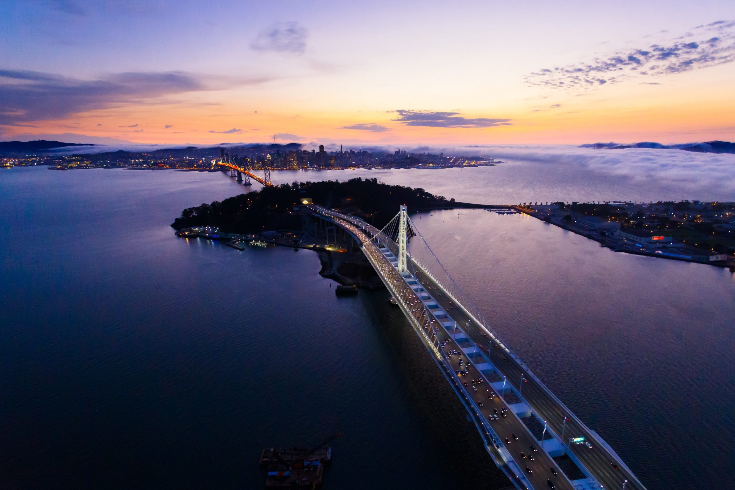aerial view of San Francisco Oakland Bay Bridge